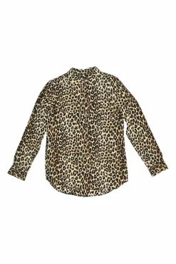 Brown leopard print classic collar button-front shirt with chest cargo pockets