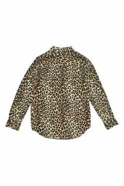 Brown leopard print classic collar button-front shirt with chest cargo pockets