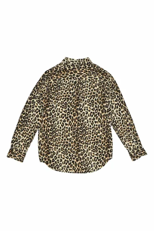 Brown leopard print classic collar button-front shirt with chest cargo pockets