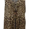Brown leopard print half-button pullover sleeveless top with ruffled neckline