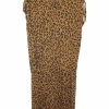 Brown leopard print silk jersey drop-waist boat neck draped shift dress