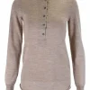 Brown long sleeve wool knit top with button detail front