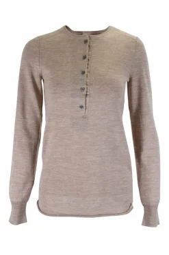 Brown long sleeve wool knit top with button detail front