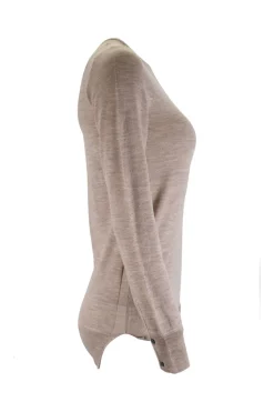 Brown long sleeve wool knit top with button detail front
