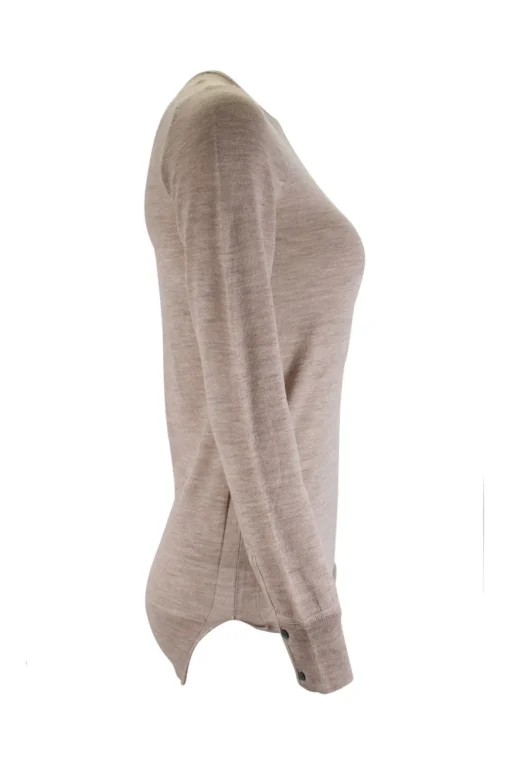 Brown long sleeve wool knit top with button detail front