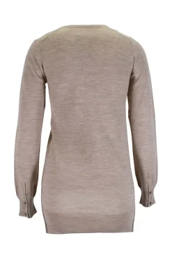 Brown long sleeve wool knit top with button detail front