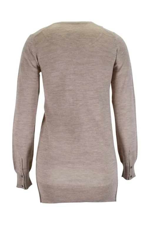 Brown long sleeve wool knit top with button detail front