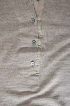 Brown long sleeve wool knit top with button detail front