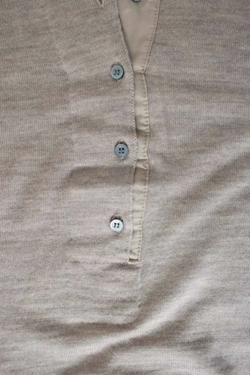 Brown long sleeve wool knit top with button detail front