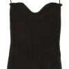 Brown merino-blend bouclé Meo strapless bandeau top with sweetheart neckline