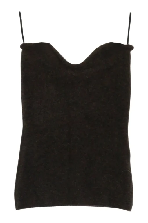 Brown merino-blend bouclé Meo strapless bandeau top with sweetheart neckline