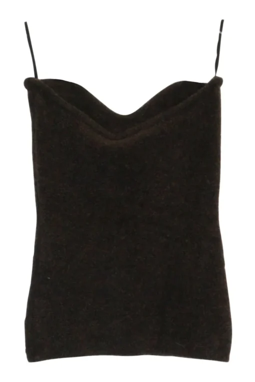 Brown merino-blend bouclé Meo strapless bandeau top with sweetheart neckline
