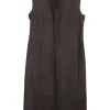 Brown nylon pullover slit-front pinafore tunic-style long waistcoat