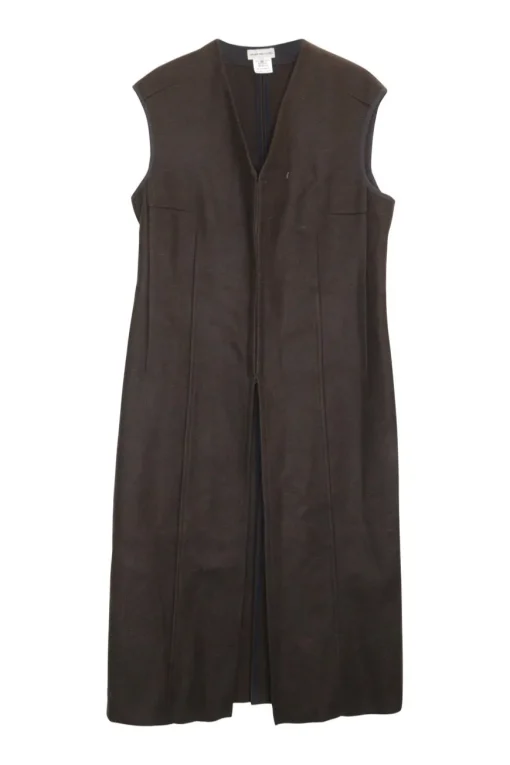 Brown nylon pullover slit-front pinafore tunic-style long waistcoat