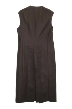 Brown nylon pullover slit-front pinafore tunic-style long waistcoat