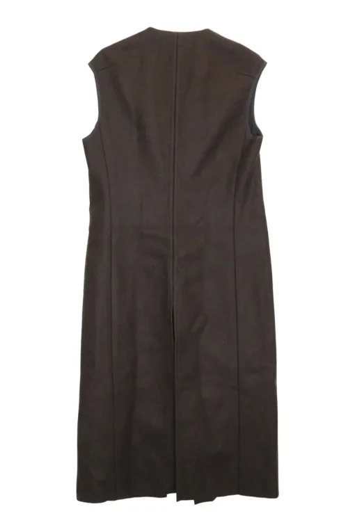 Brown nylon pullover slit-front pinafore tunic-style long waistcoat