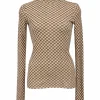 Brown polyester Harri check mesh turtleneck pullover second-skin knit top