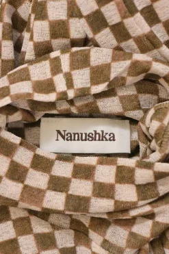 Brown polyester Harri check mesh turtleneck pullover second-skin knit top