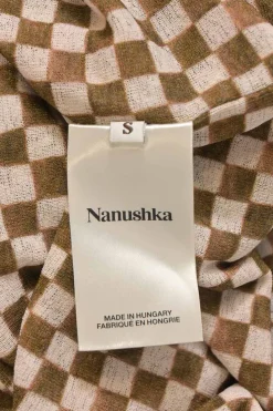 Brown polyester Harri check mesh turtleneck pullover second-skin knit top