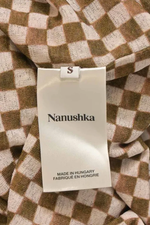 Brown polyester Harri check mesh turtleneck pullover second-skin knit top