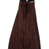 Brown polyester satin and polyamide lace mixed-media illusion cutout cup plissé slip dress