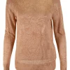 Brown print long-sleeved sheer top