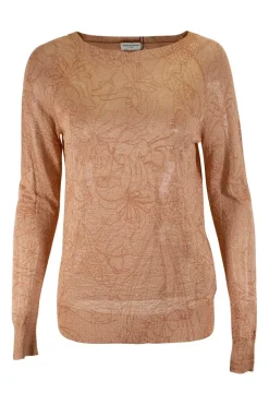 Brown print long-sleeved sheer top