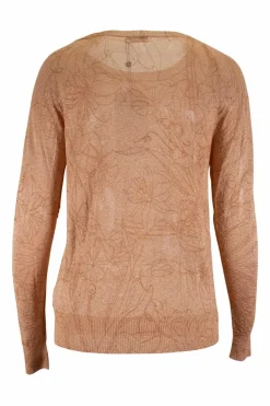 Brown print long-sleeved sheer top