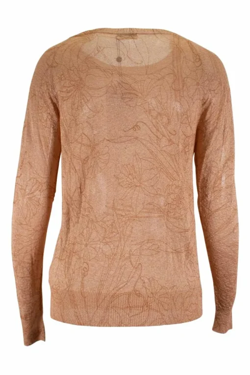 Brown print long-sleeved sheer top