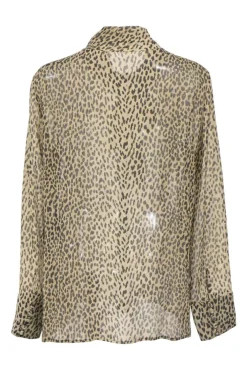 Brown semi-sheer silk cheetah print georgette pussy-bow blouse
