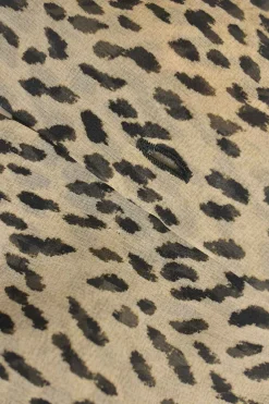 Brown semi-sheer silk cheetah print georgette pussy-bow blouse