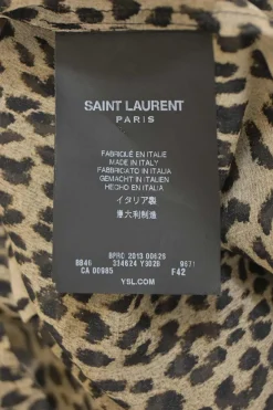 Brown semi-sheer silk cheetah print georgette pussy-bow blouse