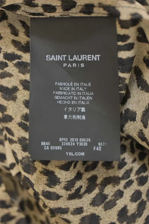 Brown semi-sheer silk cheetah print georgette pussy-bow blouse