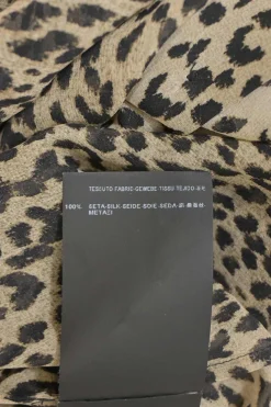 Brown semi-sheer silk cheetah print georgette pussy-bow blouse
