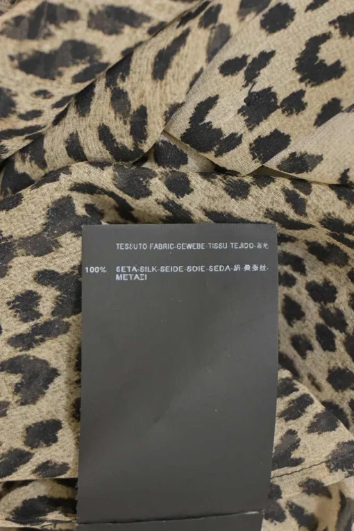 Brown semi-sheer silk cheetah print georgette pussy-bow blouse
