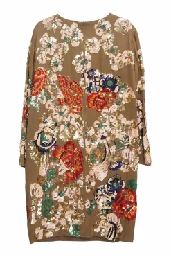 Brown silk hand-sewn sequined mini shift dress