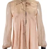 Brown silk long-sleeved pleated shirt