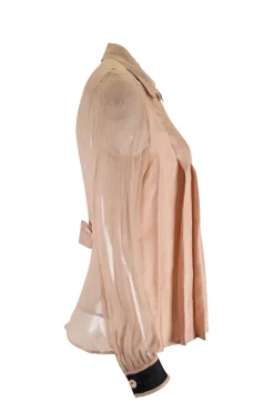 Brown silk long-sleeved pleated shirt
