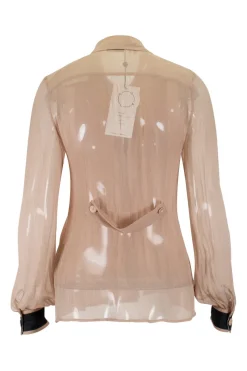 Brown silk long-sleeved pleated shirt