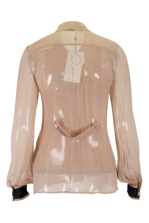 Brown silk long-sleeved pleated shirt
