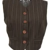 Brown striped wool V-neck tailored waistcoat with points