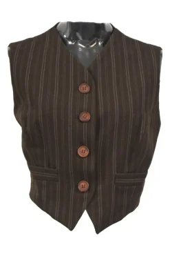 Brown striped wool V-neck tailored waistcoat with points