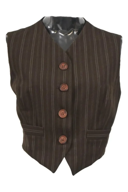 Brown striped wool V-neck tailored waistcoat with points