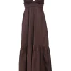 Brown tiered cotton poplin Rhodes empire-waist slip-style midi dress with cutout back