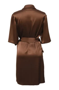 Brown triacetate-blend satin notch lapel Amar surplice wrap mini dress