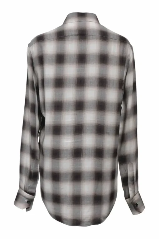 Brown viscose degradé windowpane plaid spread collar button-front shirt