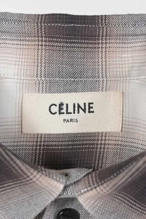 Brown viscose degradé windowpane plaid spread collar button-front shirt