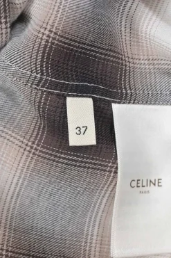 Brown viscose degradé windowpane plaid spread collar button-front shirt