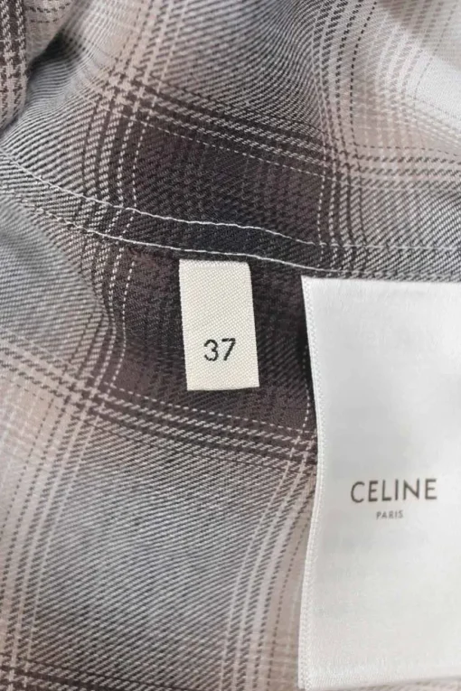 Brown viscose degradé windowpane plaid spread collar button-front shirt