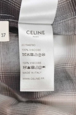 Brown viscose degradé windowpane plaid spread collar button-front shirt